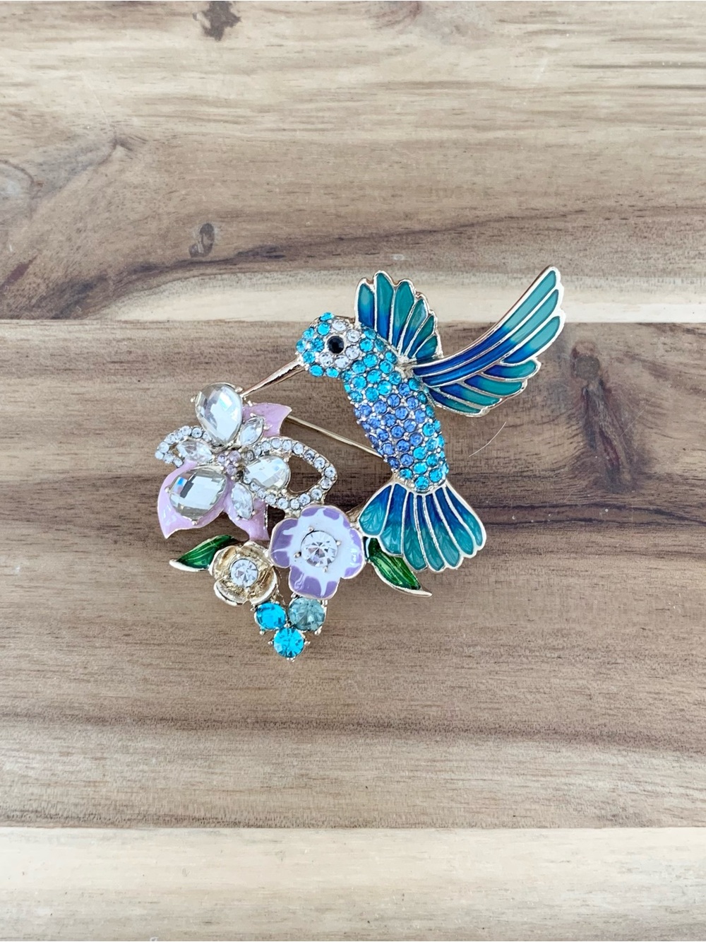 Anne Klein humming bird and flower Brooch Pin NWOT